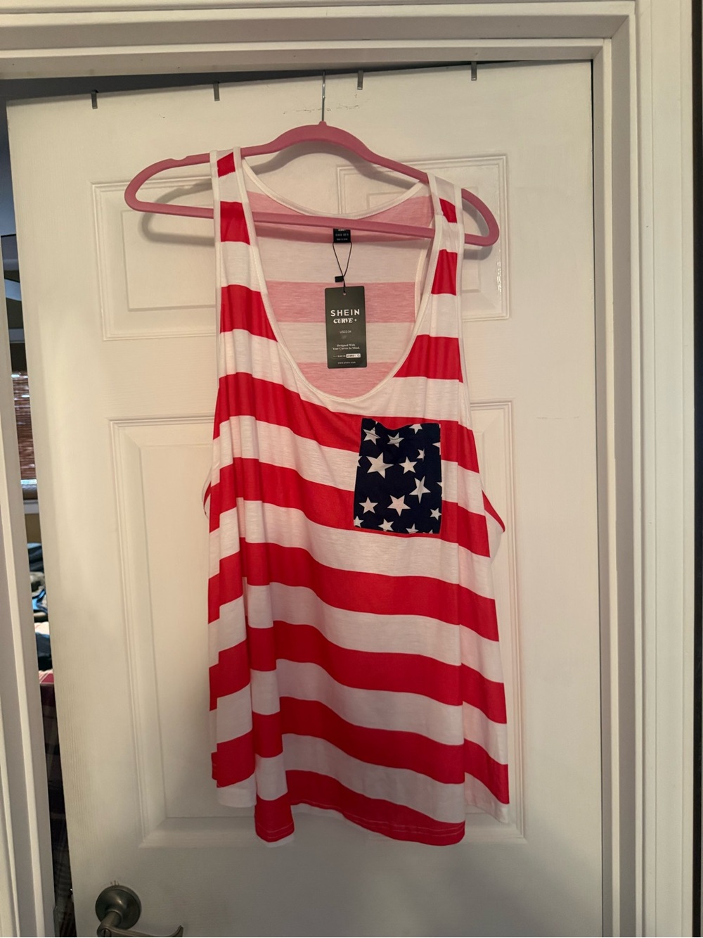 SHEIN Red & White Striped Tank with Navy Star Pocket